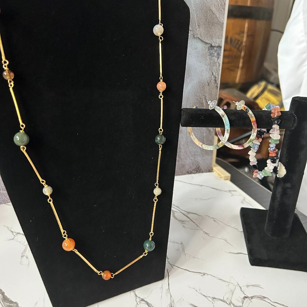 Fashion Jewelry GoldTone And Pastel Colors Enamel Glass Stone Abalone